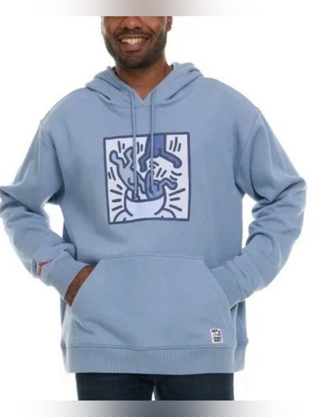 Men's Light Blue Graphic Pullover Hoodie